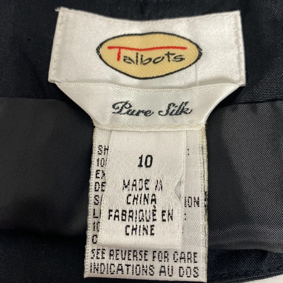 Talbots Black & Tan High Rise 100% Silk Embroidered Ankle Length Trousers Sz 10 - Picture 7 of 8